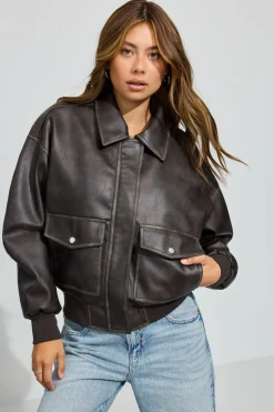 Flash Sale Vintage Faux Leather Jacket Faux Leather Jackets|Lightweight Jackets